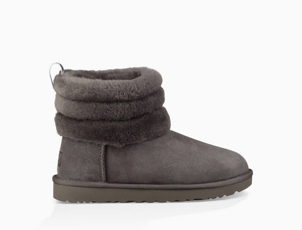 UGG Classic Mini Fluff Quilted Womens Classic Boots Charcoal/ Deep Grey - AU 508OE